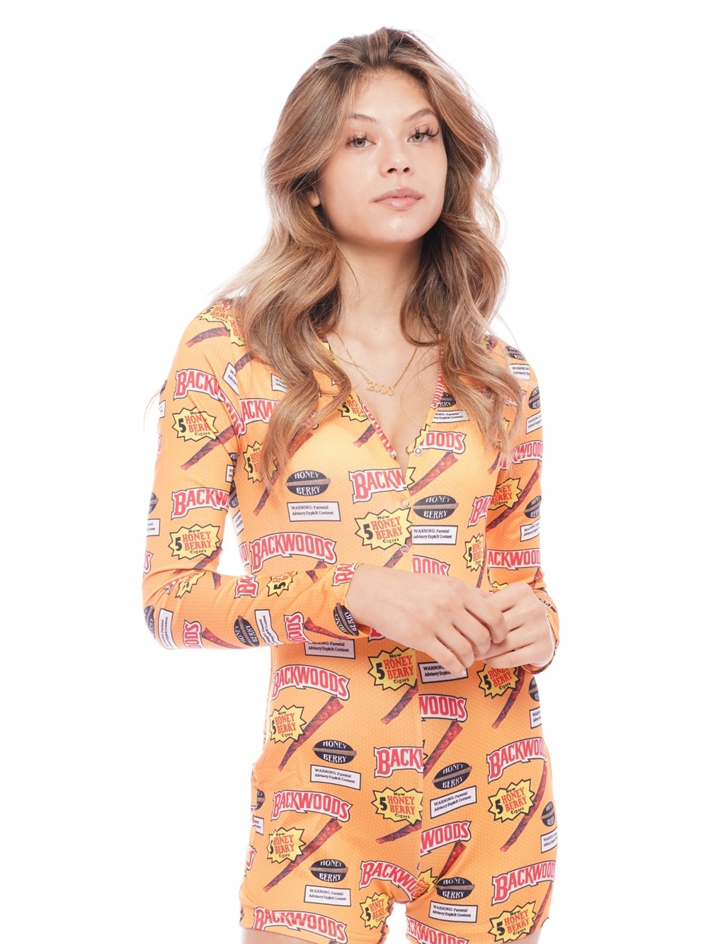 Orange Logo-Print Long Sleeve backwoods onesie romper